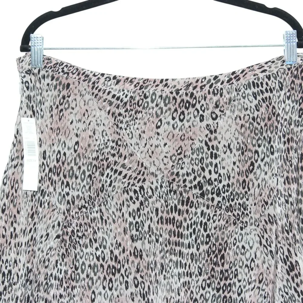 Kate Hill 100% Silk Leopard Midi Skirt Size 14 NWT